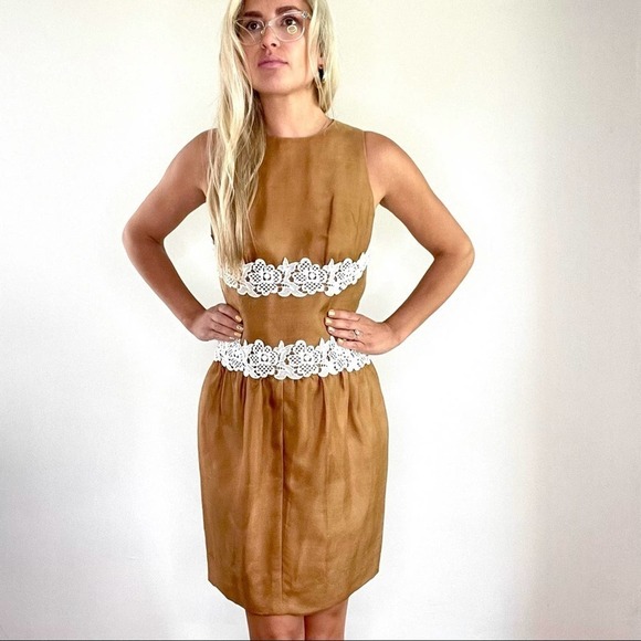 Givenchy Light Brown & White Lace Silk Dress w/Bow - Picture 2 of 16